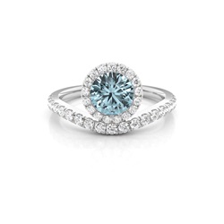 Bezel Setting Aquamarine Halo Engagement Ring