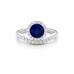 Bezel Setting Blue Sapphire Halo Engagement Ring
