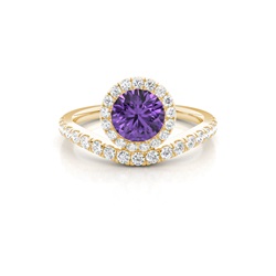 Bezel Setting Amethyst Halo Engagement Ring