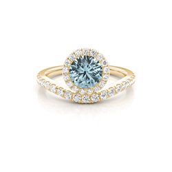 Bezel Setting Aquamarine Halo Engagement Ring