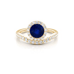 Bezel Setting Blue Sapphire Halo Engagement Ring