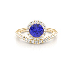 Bezel Setting Tanzanite Halo Engagement Ring