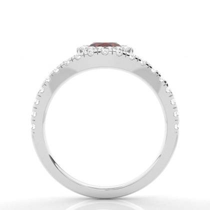 Lünette Fassung Granat Halo Verlobungsring