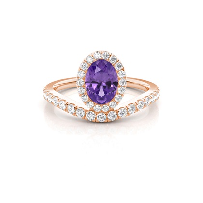Bezel Setting Amethyst Halo Engagement Ring