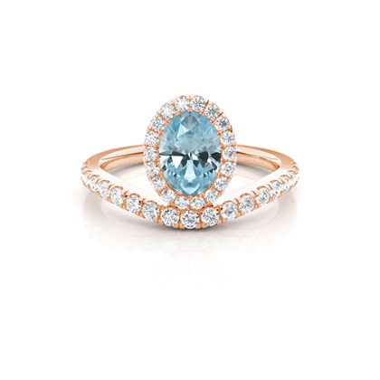 Bezel Setting Aquamarine Halo Engagement Ring