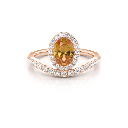 Bezel Setting Citrine Halo Engagement Ring