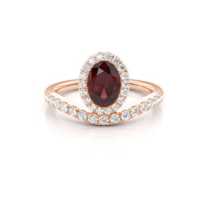 Bezel Setting Garnet Halo Engagement Ring