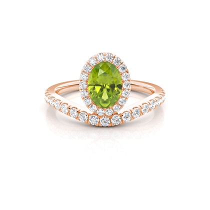 Bezel Setting Peridot Halo Engagement Ring