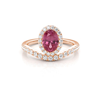 Bezel Setting Pink Tournamile Halo Engagement Ring
