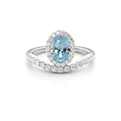 Bezel Setting Aquamarine Halo Engagement Ring