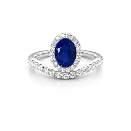 Bezel Setting Blue Sapphire Halo Engagement Ring