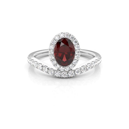 Bezel Setting Garnet Halo Engagement Ring