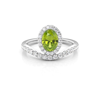 Bezel Setting Peridot Halo Engagement Ring