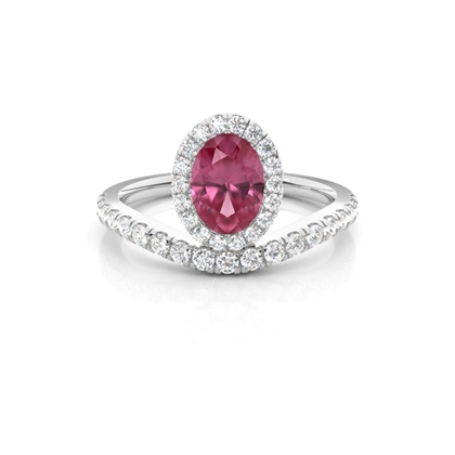 Bezel Setting Pink Tournamile Halo Engagement Ring