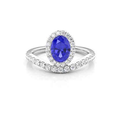 Bezel Setting Tanzanite Halo Engagement Ring