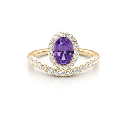 Bezel Setting Amethyst Halo Engagement Ring