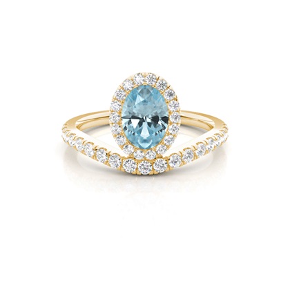 Bezel Setting Aquamarine Halo Engagement Ring