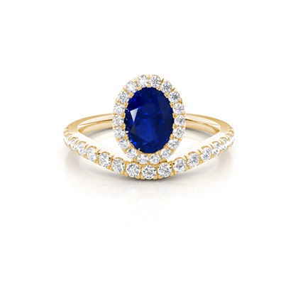 Bezel Setting Blue Sapphire Halo Engagement Ring