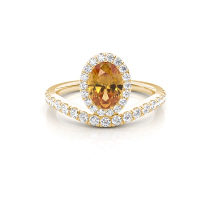 Bezel Setting Citrine Halo Engagement Ring
