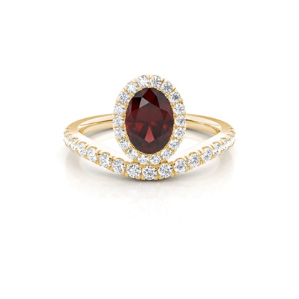 Bezel Setting Garnet Halo Engagement Ring