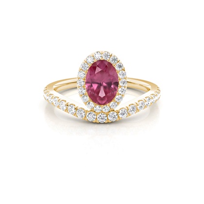 Bezel Setting Pink Tournamile Halo Engagement Ring