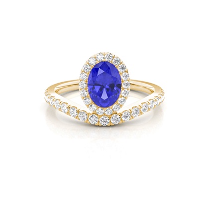 Bezel Setting Tanzanite Halo Engagement Ring