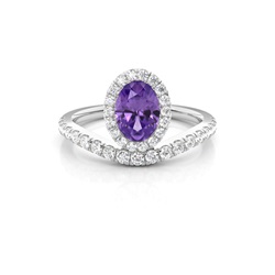 Bezel Setting Amethyst Halo Engagement Ring