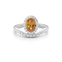 Bezel Setting Citrine Halo Engagement Ring