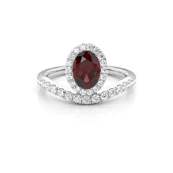 Bezel Setting Garnet Halo Engagement Ring