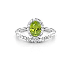 Bezel Setting Peridot Halo Engagement Ring