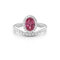Bezel Setting Pink Tournamile Halo Engagement Ring
