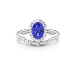 Bezel Setting Tanzanite Halo Engagement Ring