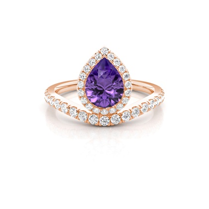 Bezel Setting Amethyst Halo Engagement Ring