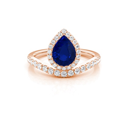 Bezel Setting Blue Sapphire Halo Engagement Ring