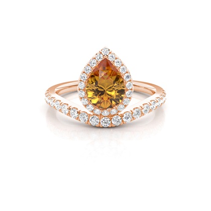 Bezel Setting Citrine Halo Engagement Ring