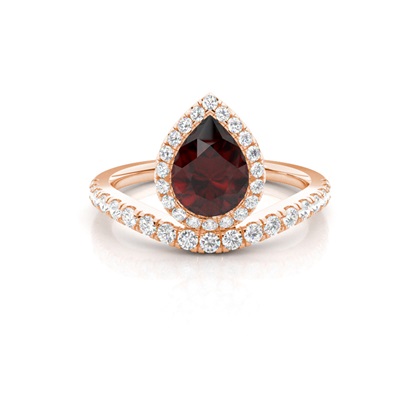 Bezel Setting Garnet Halo Engagement Ring