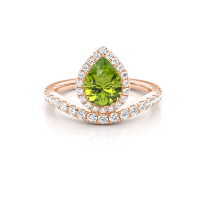 Bezel Setting Peridot Halo Engagement Ring