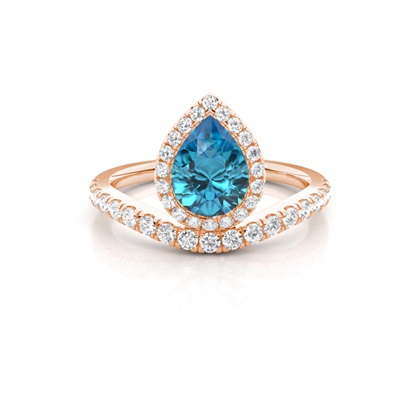Bezel Setting Topaz Halo Engagement Ring