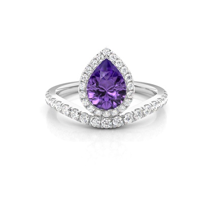 Bezel Setting Amethyst Halo Engagement Ring