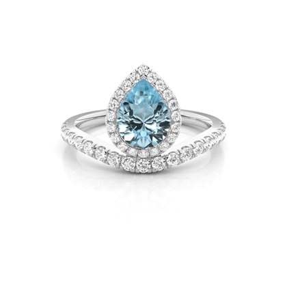 Bezel Setting Aquamarine Halo Engagement Ring