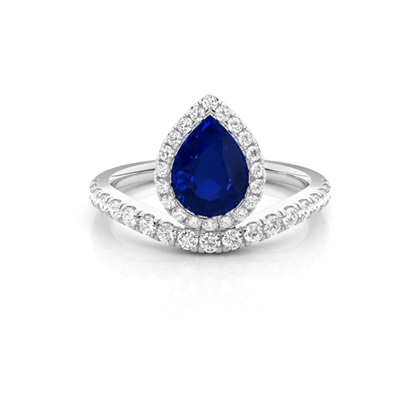 Bezel Setting Blue Sapphire Halo Engagement Ring