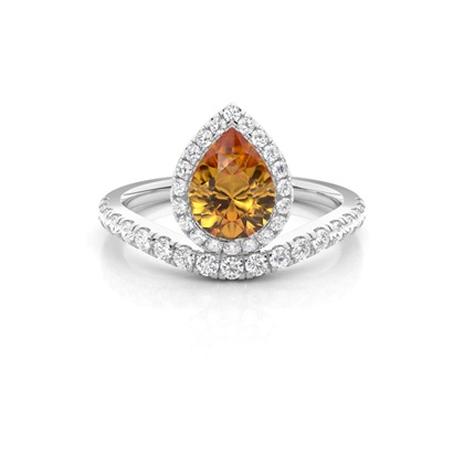 Bezel Setting Citrine Halo Engagement Ring