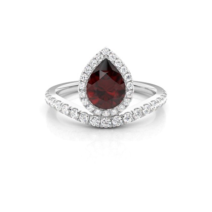Bezel Setting Garnet Halo Engagement Ring