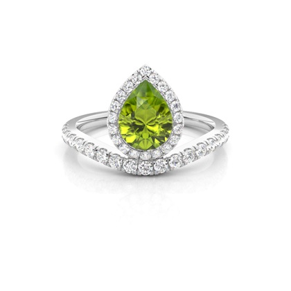 Bezel Setting Peridot Halo Engagement Ring