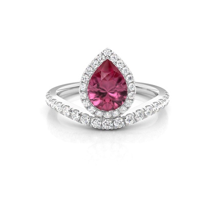 Bezel Setting Pink Tournamile Halo Engagement Ring