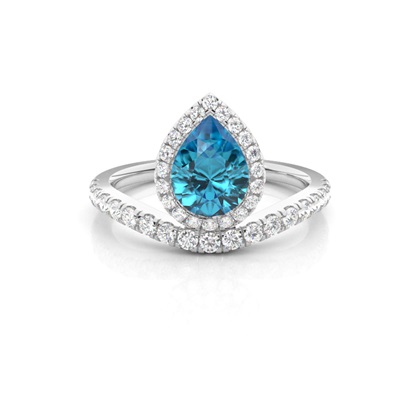 Bezel Setting Topaz Halo Engagement Ring