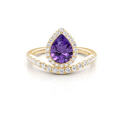 Bezel Setting Amethyst Halo Engagement Ring