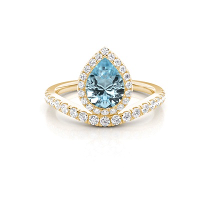 Bezel Setting Aquamarine Halo Engagement Ring
