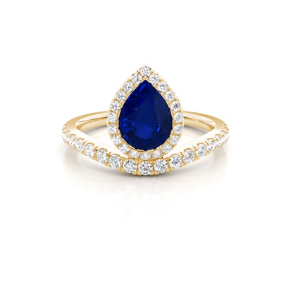 Bezel Setting Blue Sapphire Halo Engagement Ring