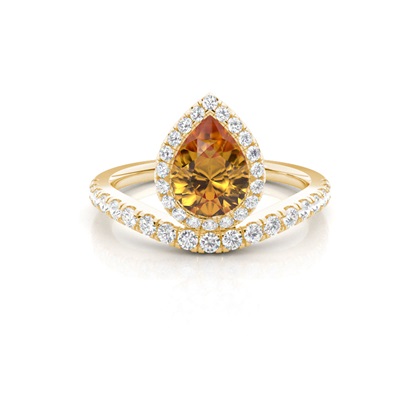 Bezel Setting Citrine Halo Engagement Ring